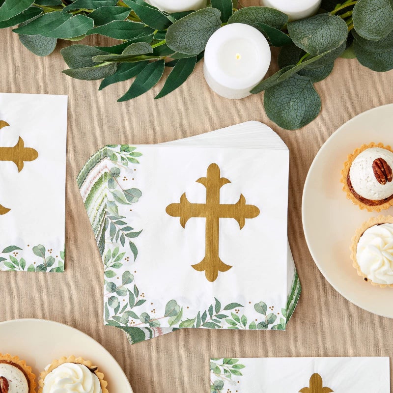 Sparkle and Bash Baptism Napkins Cross Design for Christening Decorations - 100 Pack, 2-Ply, 6.5 x 6.5 In - Image 2